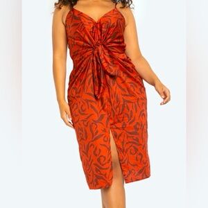 Eloquii Anthologie Burnt Orange Stripe Sleeveless Tie Front Printed Midi Size 18